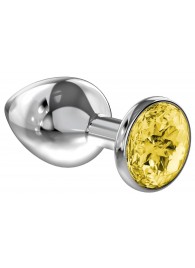 Малая серебристая анальная пробка Diamond Yellow Sparkle Small с жёлтым кристаллом - 7 см. - Lola Games - купить с доставкой в Балаково