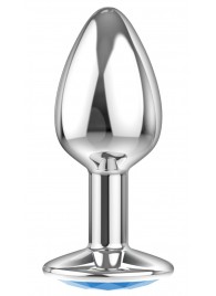 Малая серебристая анальная пробка Diamond Light blue Sparkle Small с голубым кристаллом - 7 см. - Lola Games - купить с доставкой в Балаково