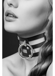 Чёрный тройной чокер с большим кольцом - Bijoux Pour Toi - купить с доставкой в Балаково