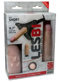 Телесный поясной страпон LESBI с вагинальной пробкой - 17 см. - LOVETOY (А-Полимер) - купить с доставкой в Балаково