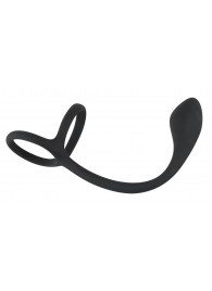 Эрекционное кольцо с утяжкой на мошонку и анальным плаг Black Velvets - Orion - в Балаково купить с доставкой