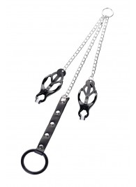 Черно-серебристые зажимы для сосков с кольцом для пениса TOYFA Metal - ToyFa - купить с доставкой в Балаково