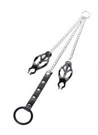 Черно-серебристые зажимы для сосков с кольцом для пениса TOYFA Metal - ToyFa - купить с доставкой в Балаково