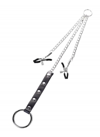 Серебристо-чёрные зажимы для сосков с кольцом для пениса TOYFA Metal - ToyFa - купить с доставкой в Балаково