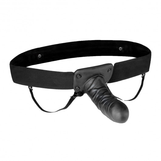 Чёрный полый страпон с вибрацией Unisex Vibrating Hollow Strap-On - 14 см. - Lux Fetish - купить с доставкой в Балаково