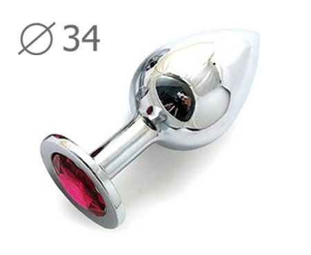 Коническая серебристая анальная втулка с малиновым кристаллом - 8,2 см. - Anal Jewelry Plug - купить с доставкой в Балаково