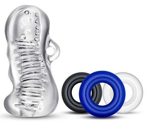 Набор для мужчин Jerk Off: мастурбатор и 3 эрекционных кольца - Blush Novelties - в Балаково купить с доставкой