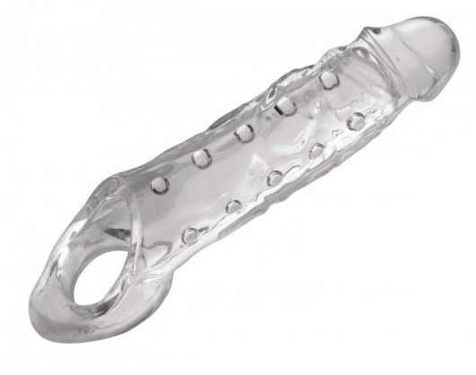 Прозразная закрытая насадка на пенис с поддержкой мошонки Clearly Ample Penis Enhancer - 22 см. - XR Brands - в Балаково купить с доставкой