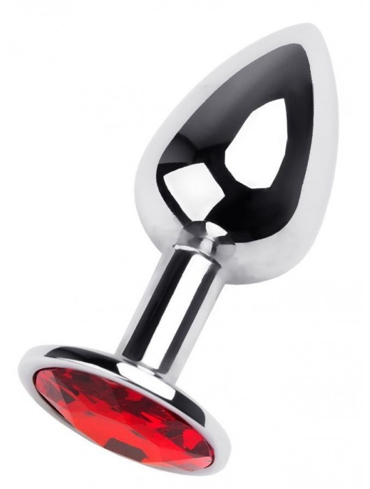 Маленькая коническая серебристая анальная пробка с красным кристаллом - 7 см. - ToyFa - купить с доставкой в Балаково