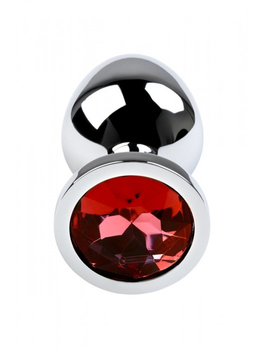 Серебристая коническая анальная пробка с красным кристаллом - 8 см. - ToyFa - купить с доставкой в Балаково