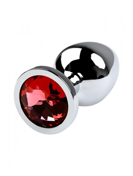 Серебристая коническая анальная пробка с красным кристаллом - 8 см. - ToyFa - купить с доставкой в Балаково