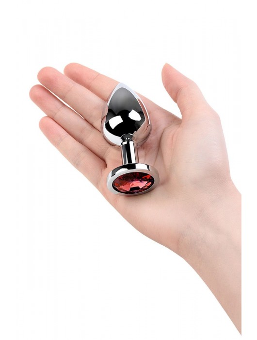 Серебристая коническая анальная пробка с красным кристаллом - 8 см. - ToyFa - купить с доставкой в Балаково