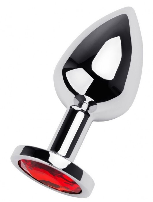 Серебристая коническая анальная пробка с красным кристаллом - 8 см. - ToyFa - купить с доставкой в Балаково