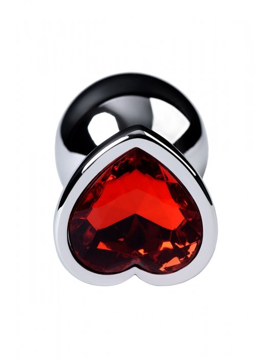 Серебристая коническая анальная пробка с красным кристаллом-сердечком - 7 см. - ToyFa - купить с доставкой в Балаково