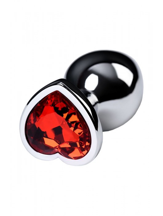 Серебристая коническая анальная пробка с красным кристаллом-сердечком - 7 см. - ToyFa - купить с доставкой в Балаково