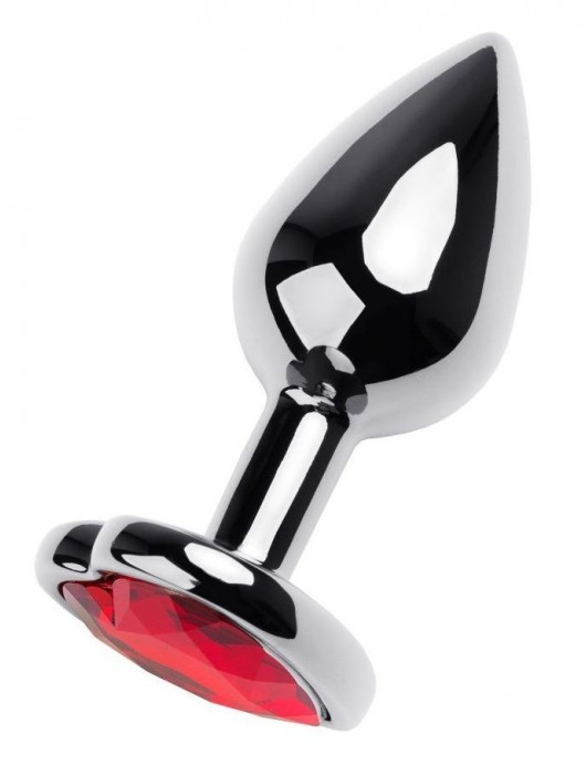 Серебристая коническая анальная пробка с красным кристаллом-сердечком - 7 см. - ToyFa - купить с доставкой в Балаково