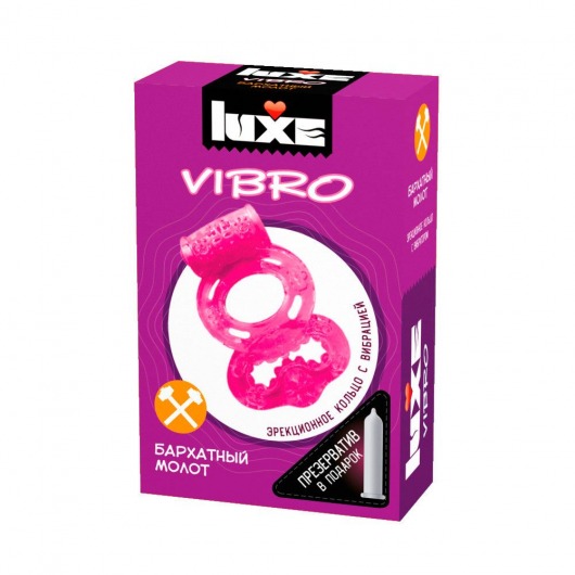 Розовое эрекционное виброкольцо Luxe VIBRO  Бархатный молот  + презерватив - Luxe - в Балаково купить с доставкой