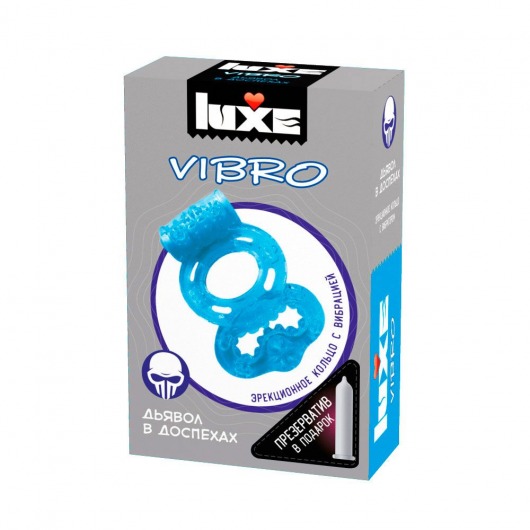 Голубое эрекционное виброкольцо Luxe VIBRO  Дьявол в доспехах  + презерватив - Luxe - в Балаково купить с доставкой