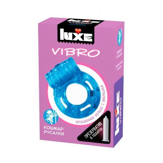 Голубое эрекционное виброкольцо Luxe VIBRO  Кошмар русалки  + презерватив - Luxe - в Балаково купить с доставкой