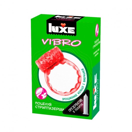 Розовое эрекционное виброкольцо Luxe VIBRO  Поцелуй стриптизёрши  + презерватив - Luxe - в Балаково купить с доставкой