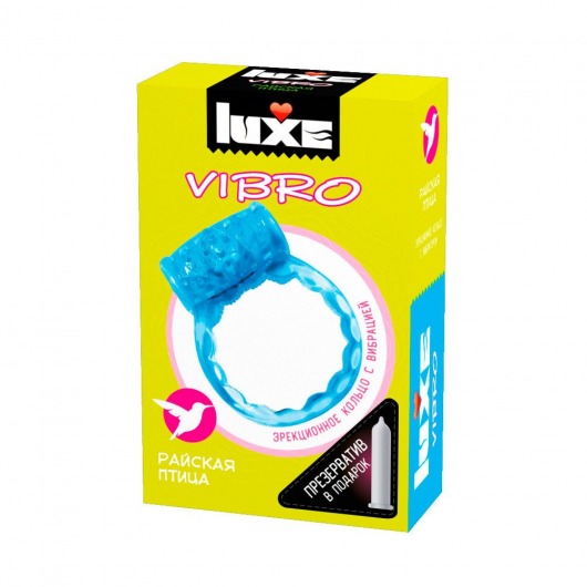 Голубое эрекционное виброкольцо Luxe VIBRO  Райская птица  + презерватив - Luxe - в Балаково купить с доставкой