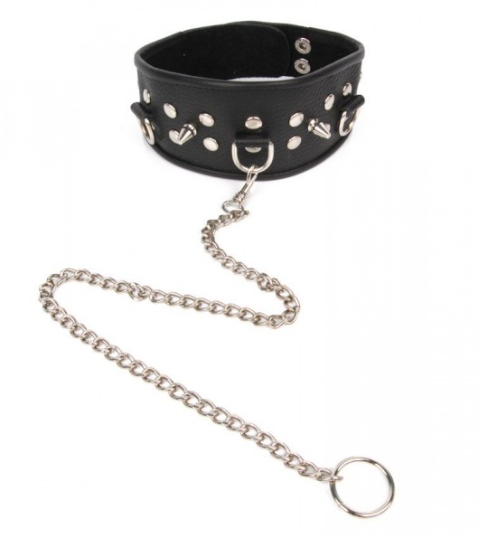 Черный ошейник с шипами и металлическим поводком-цепочкой - Notabu - купить с доставкой в Балаково