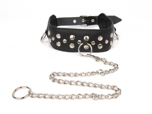 Черный ошейник с заклепками с металлическим поводком-цепочкой - Notabu - купить с доставкой в Балаково