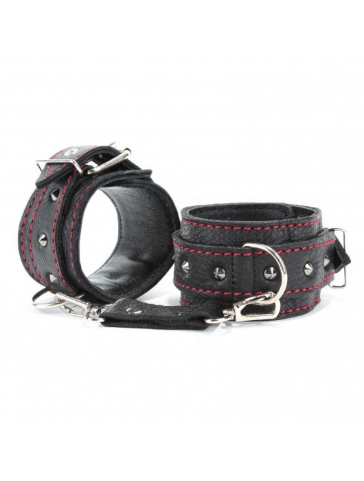 Черные оковы с шипами и контрастной строчкой - БДСМ Арсенал - купить с доставкой в Балаково