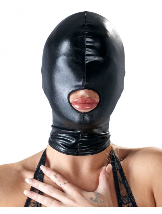 Черная эластичная маска на голову с отверстием для рта - Orion - купить с доставкой в Балаково