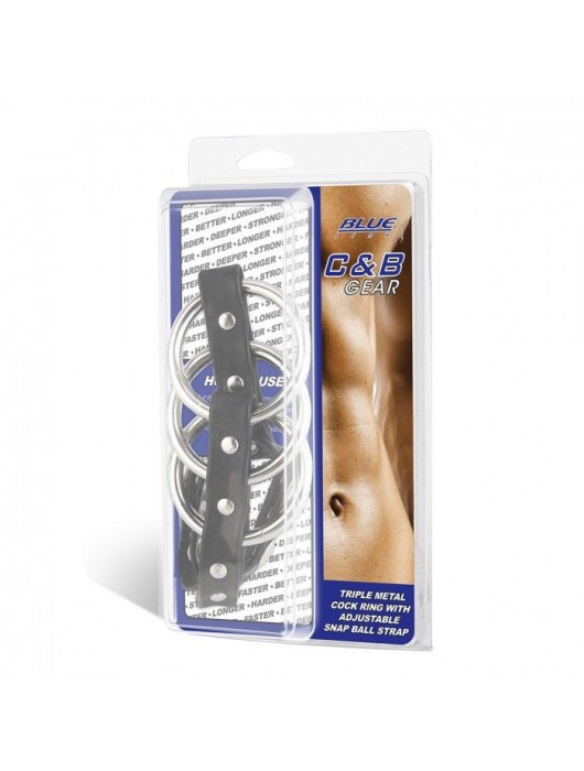 Тройное металлическое кольцо на пенис с регулируемым ремешком - BlueLine - купить с доставкой в Балаково