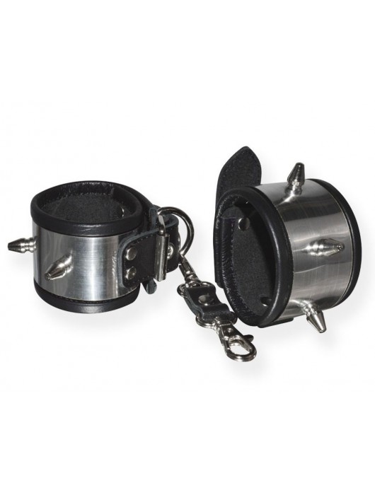 Серебристо-черные наручники с шипами и металлическим блеском - Sitabella - купить с доставкой в Балаково