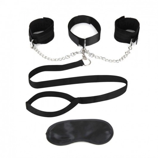Чёрный ошейник с наручниками и поводком Collar Cuffs   Leash Set - Lux Fetish - купить с доставкой в Балаково
