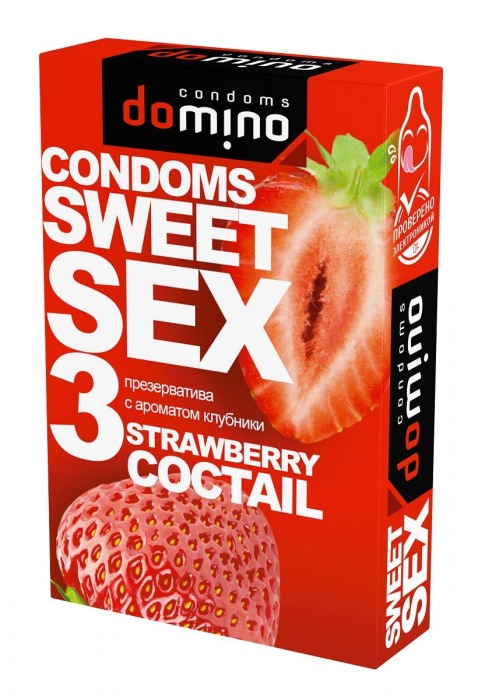 Презервативы для орального секса DOMINO Sweet Sex с ароматом клубничного коктейля  - 3 шт. - Domino - купить с доставкой в Балаково