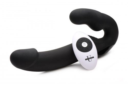 Черный безремневой страпон Urge Silicone Strap On с пультом ДУ - 24 см. - XR Brands - купить с доставкой в Балаково