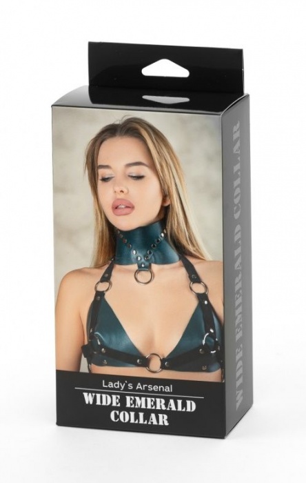 Изумрудный широкий ошейник Ladys Arsenal с заклепками - БДСМ Арсенал - купить с доставкой в Балаково