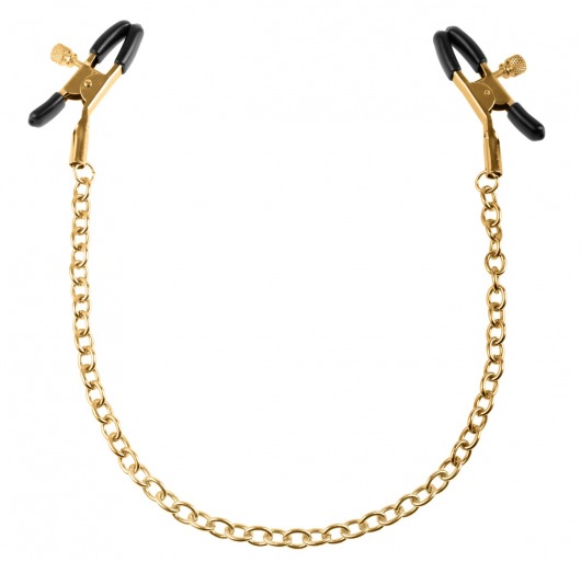Чёрные с золотом зажимы на соски Gold Chain Nipple Clamps - Pipedream - купить с доставкой в Балаково