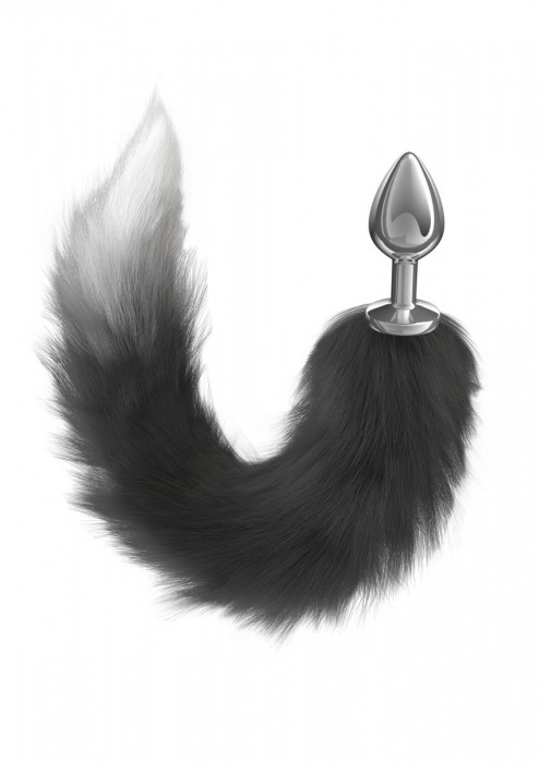 Серебристая анальная пробка с черным хвостом Starlit - Lola Games - купить с доставкой в Балаково