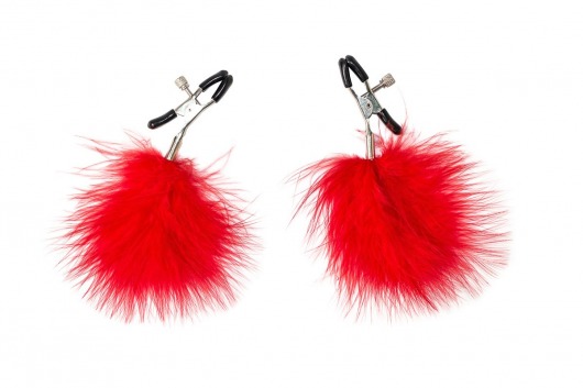 Зажимы на соски с красным пухом Euphoric - Lola Games - купить с доставкой в Балаково