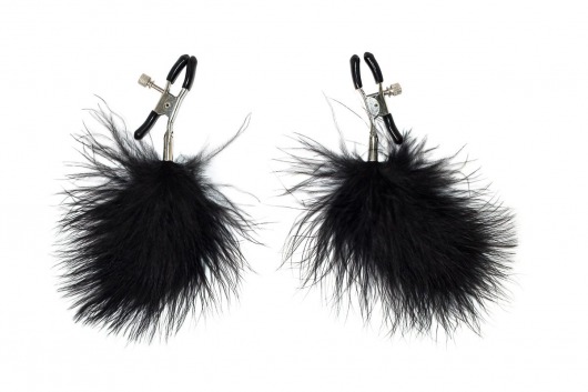 Зажимы на соски с черным пухом Euphoric - Lola Games - купить с доставкой в Балаково