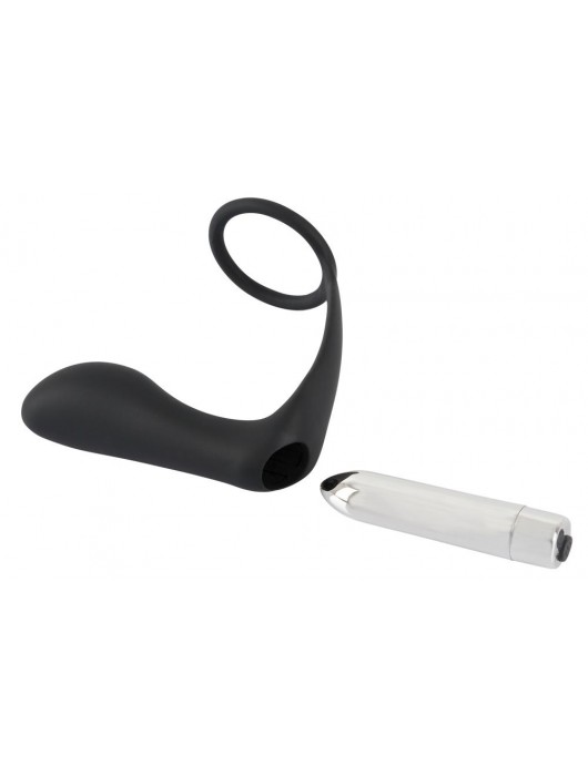 Черное эрекционное кольцо с анальной вибропробкой Vibrating Ring   Plug - Orion - в Балаково купить с доставкой