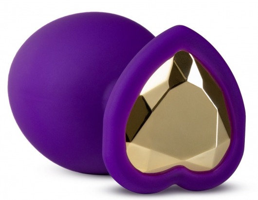 Фиолетовая анальная пробка Bling Plug Large с золотистым стразом - 9,5 см. - Blush Novelties - купить с доставкой в Балаково