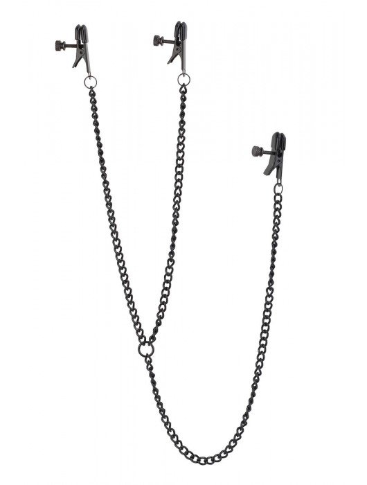 Черные зажимы на соски и клитор на цепочке DELUXE NIPPLE   CLIT CLAMPS - Dream Toys - купить с доставкой в Балаково