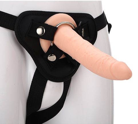 Телесный страпон на черных трусиках STRAP ON REAL DILDO - 20 см. - Dream Toys - купить с доставкой в Балаково