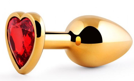 Золотистая анальная пробка с красным стразом-сердечком - 8 см. - Anal Jewelry Plug - купить с доставкой в Балаково