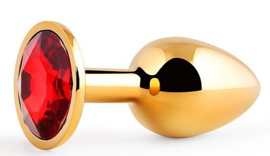 Золотистая анальная пробка с красным стразом - 7,2 см. - Anal Jewelry Plug - купить с доставкой в Балаково