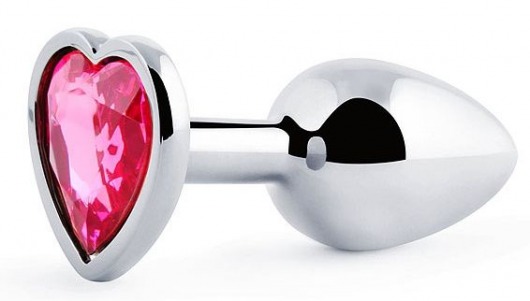 Серебристая анальная пробка с розовым кристаллом-сердечком - 7 см. - Anal Jewelry Plug - купить с доставкой в Балаково
