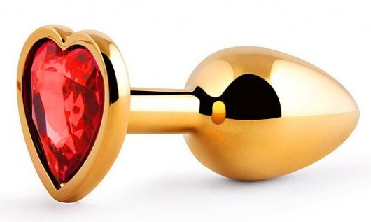 Золотистая анальная пробка с красным стразом-сердечком - 7 см. - Anal Jewelry Plug - купить с доставкой в Балаково