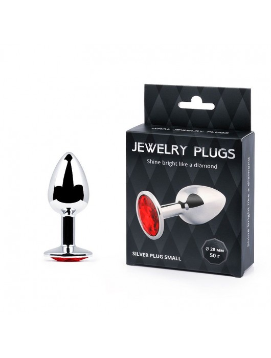 Серебристая анальная пробка с красным стразом - 7,2 см. - Anal Jewelry Plug - купить с доставкой в Балаково