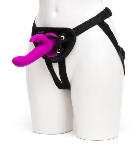 Лиловый страпон Rechargeable Vibrating Strap-On Harness Set - 17,6 см. - Happy Rabbit - купить с доставкой в Балаково