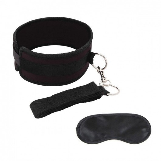 Черный ошейник с длинным поводком Collar and Leash Set - Lux Fetish - купить с доставкой в Балаково